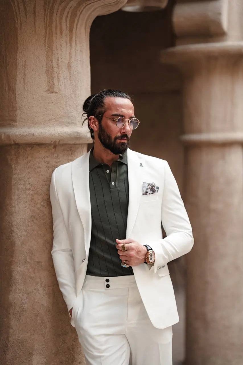 Monaco White Mono-Collar Summer Suit - BRABION