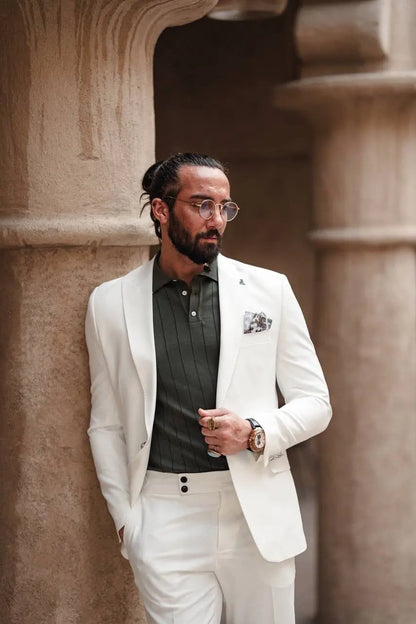 Monaco White Mono-Collar Summer Suit - BRABION