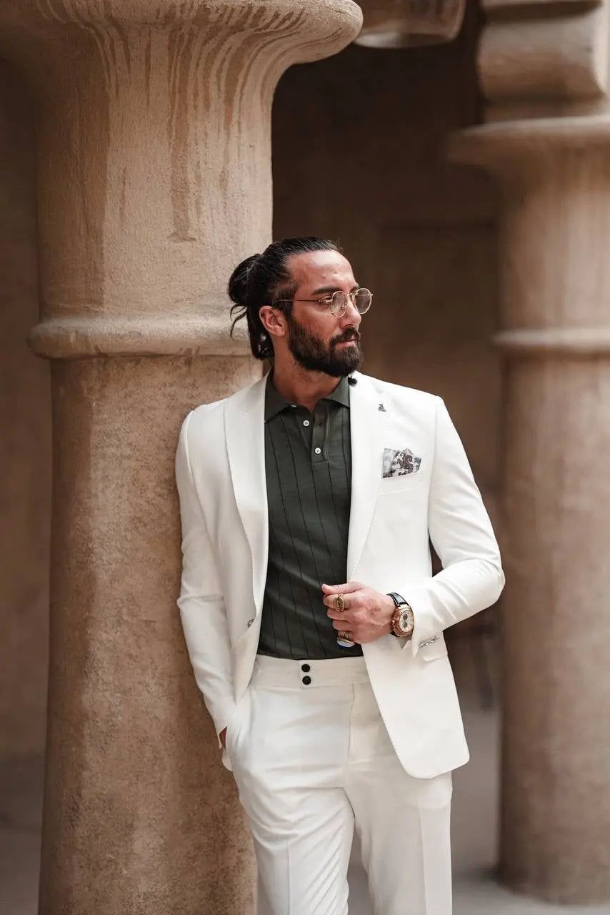 Monaco White Mono-Collar Summer Suit - BRABION