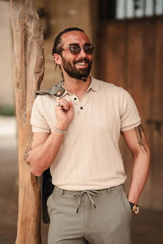 Desert Dune Beige Knitted Polo Shirt - BRABION