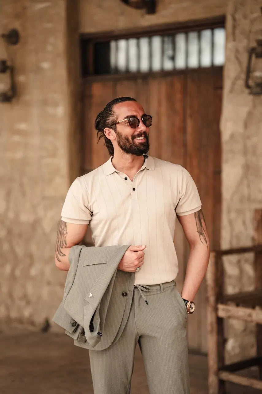 Desert Dune Beige Knitted Polo Shirt - BRABION