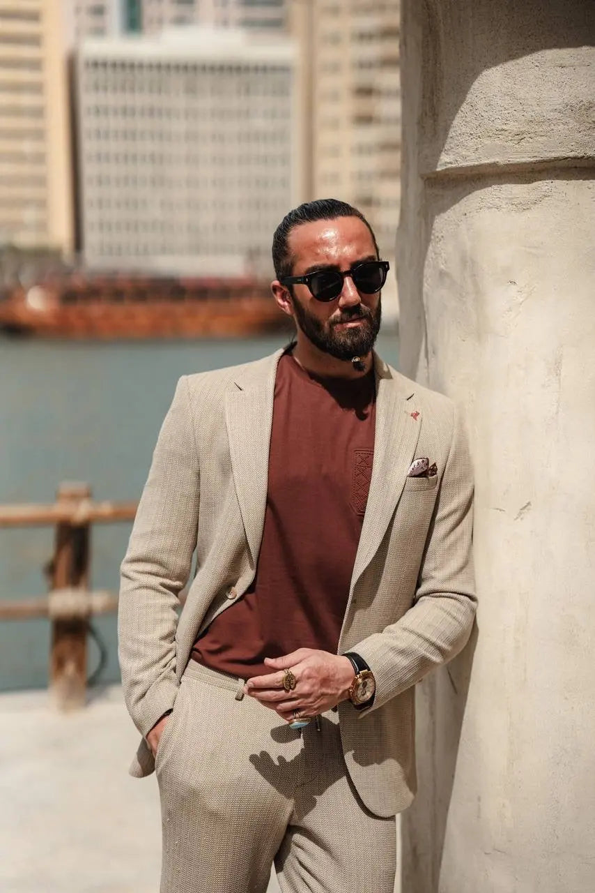 Coastal Dune Beige Mono Collar Suit - BRABION