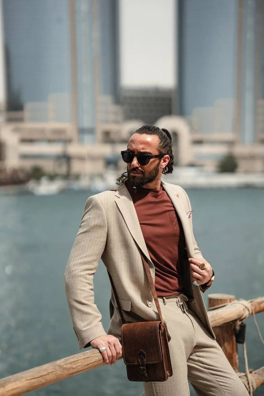 Coastal Dune Beige Mono Collar Suit - BRABION