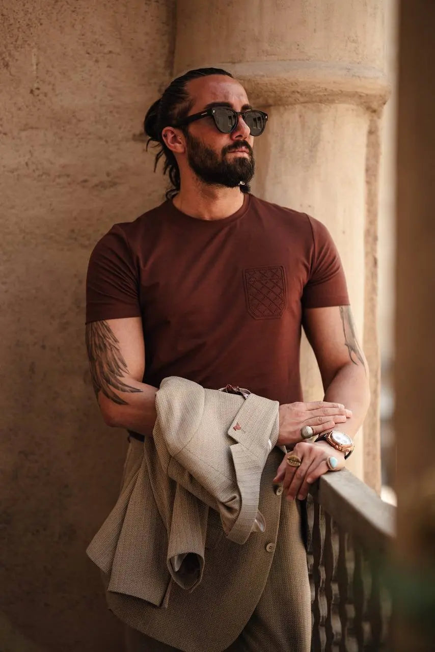 Tile Brown Crew Neck Knitwear T-Shirt - BRABION