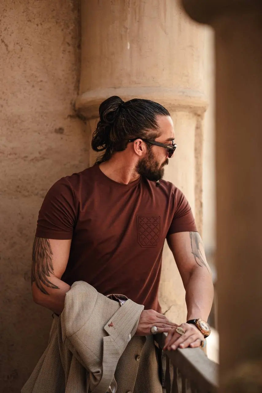 Tile Brown Crew Neck Knitwear T-Shirt - BRABION