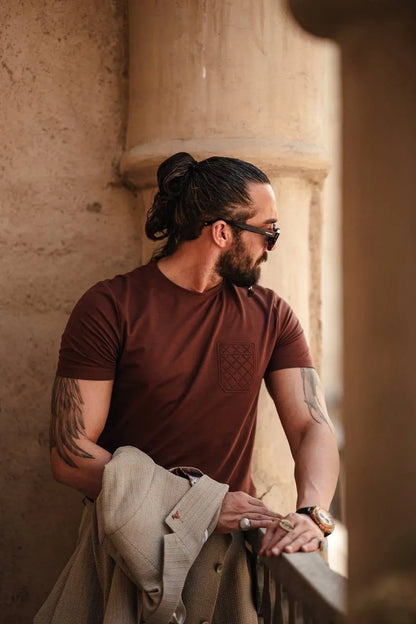 Tile Brown Crew Neck Knitwear T-Shirt - BRABION