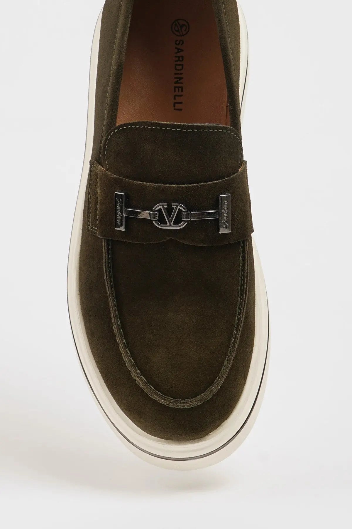 Maison Khaki Nubuck Leather Casual Loafers with Buckle Detail - BRABION