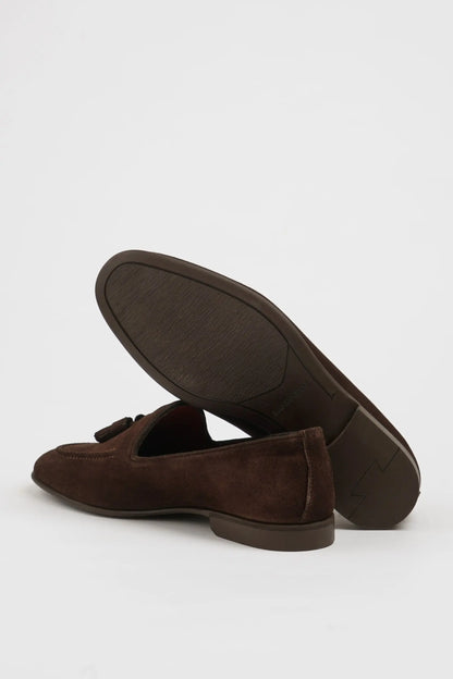 Maison Brown Suede Loafers with Tassel Detail - BRABION