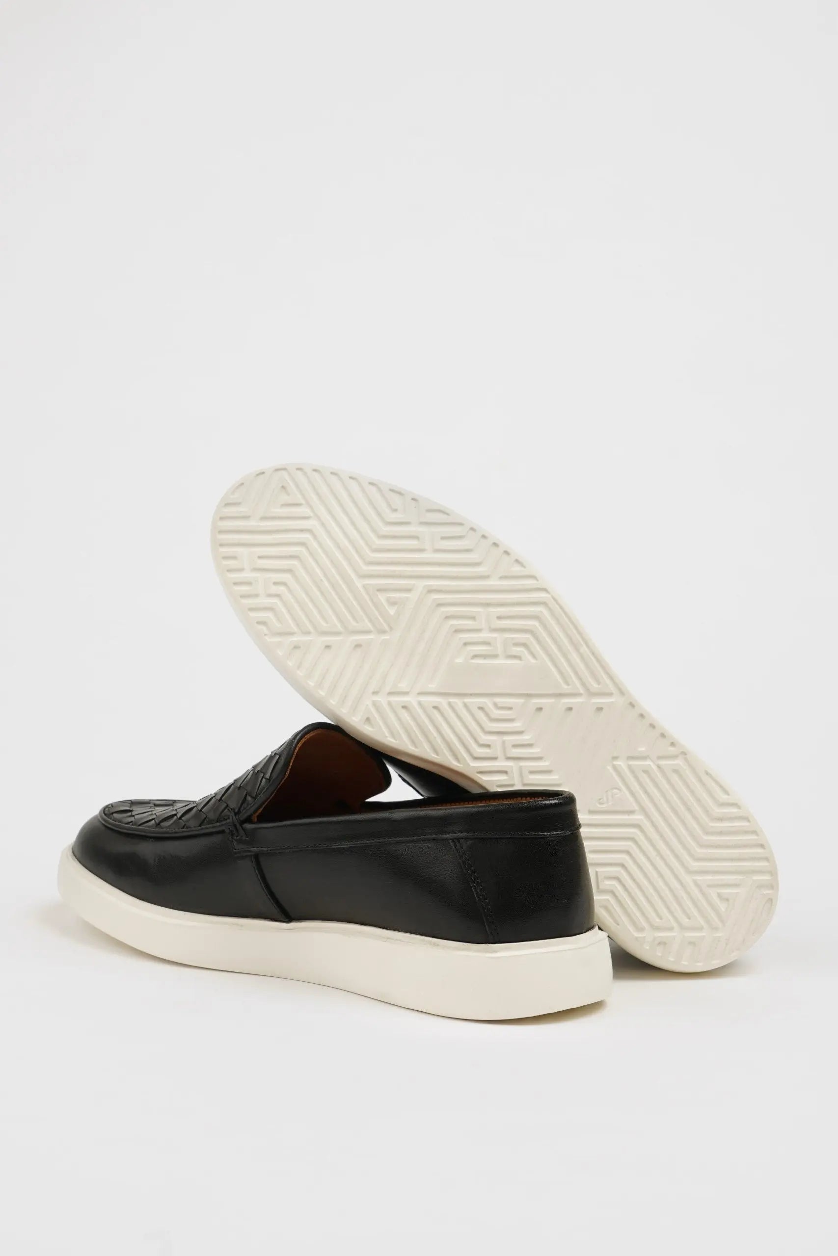 Maison Black Leather Casual Shoes with Knitted Detail - BRABION