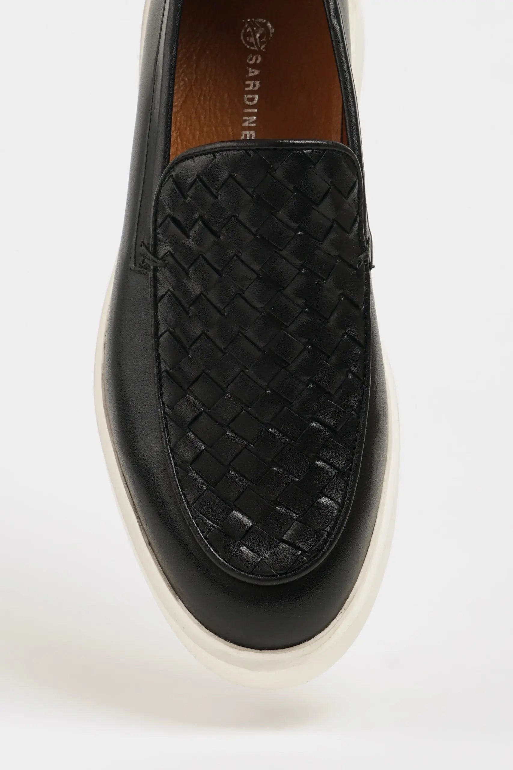Maison Black Leather Casual Shoes with Knitted Detail - BRABION