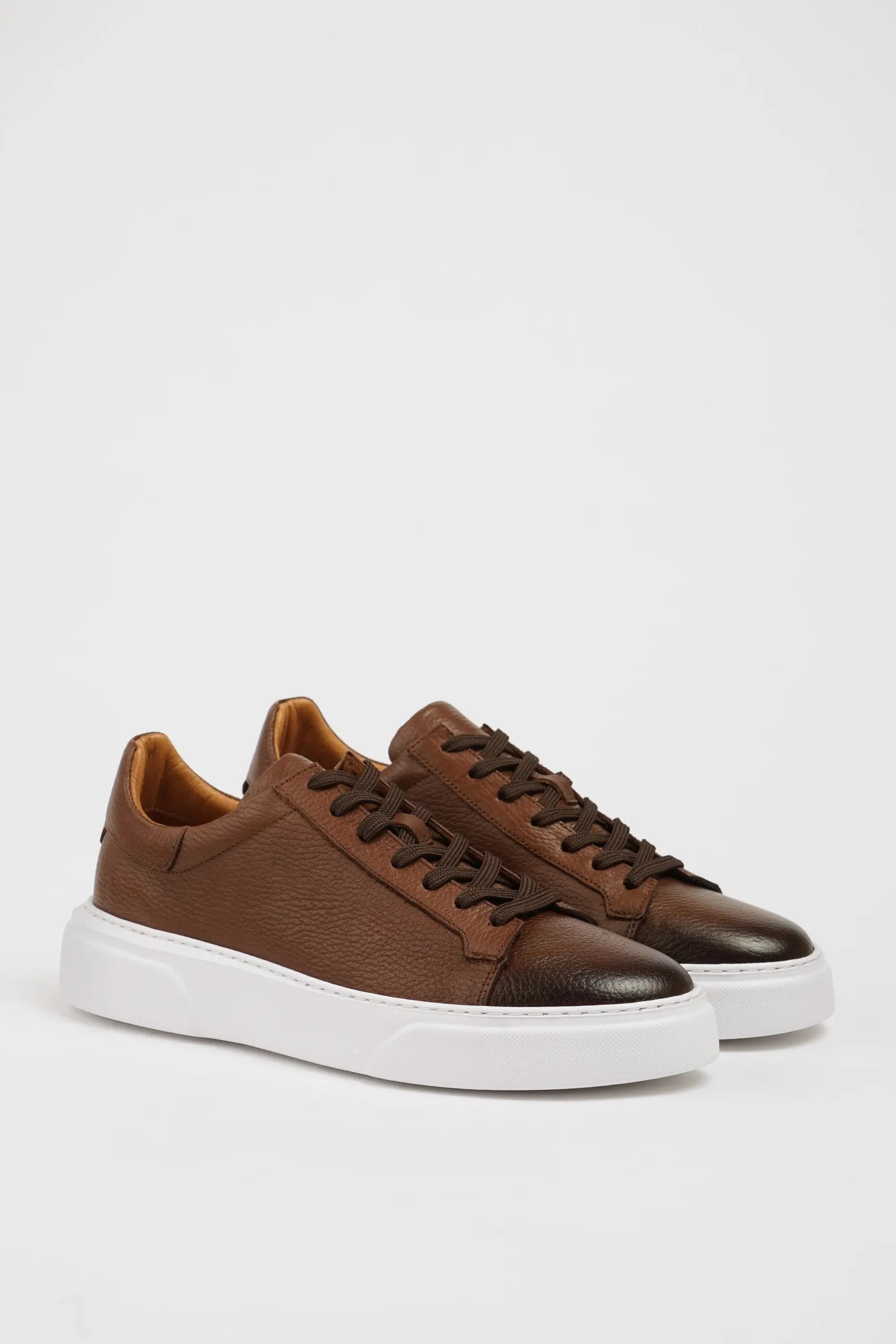 Maison Camel Leather Sneakers with Pool Sole - BRABION