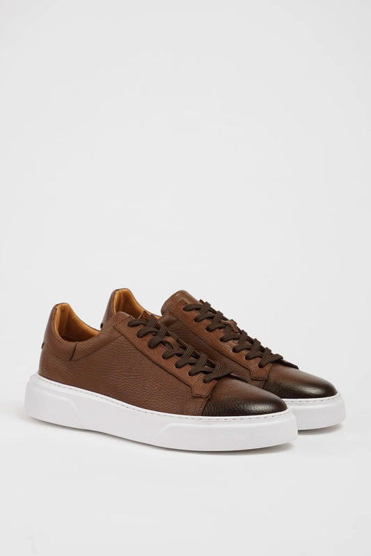 Maison Camel Leather Sneakers with Pool Sole - BRABION