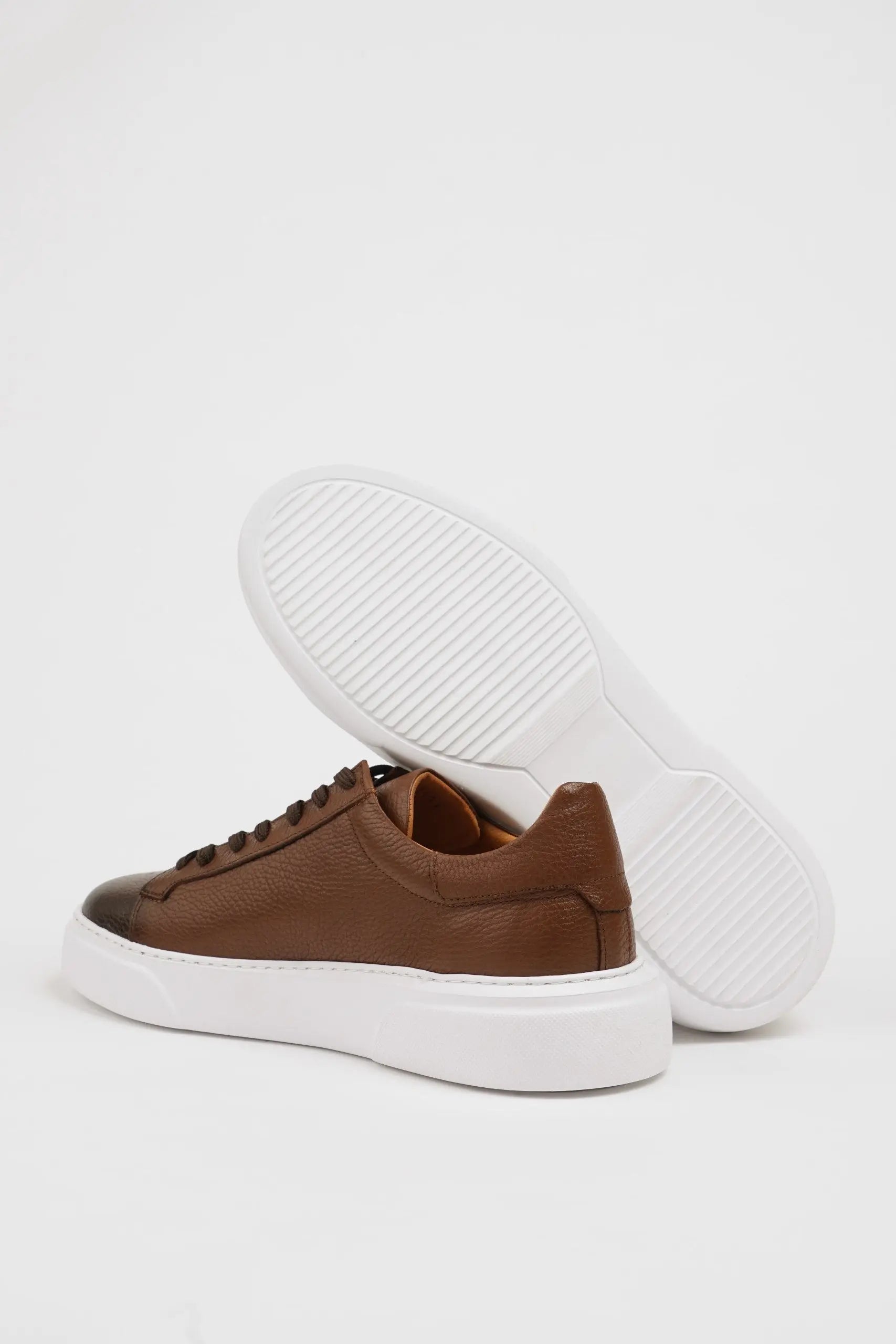 Maison Camel Leather Sneakers with Pool Sole - BRABION