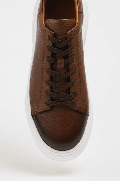 Maison Camel Leather Sneakers with Pool Sole - BRABION
