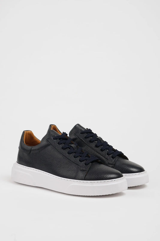 Maison Navy Blue Leather Sneakers with Pool Sole - BRABION