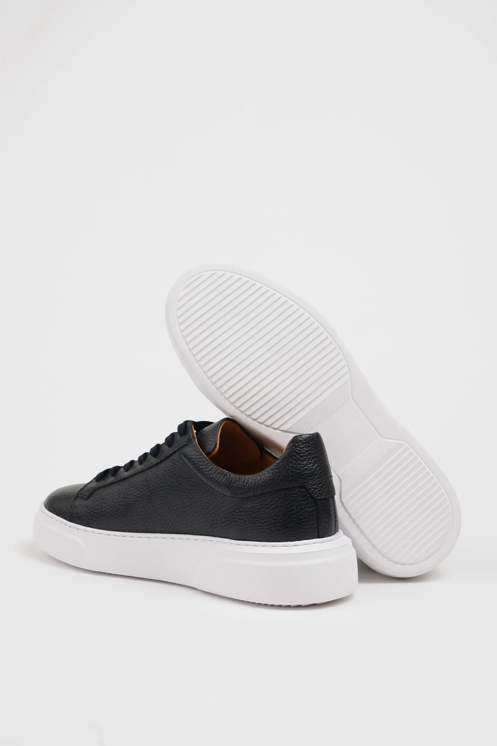 Maison Navy Blue Leather Sneakers with Pool Sole - BRABION