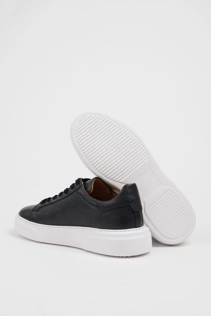 Maison Navy Blue Leather Sneakers with Pool Sole - BRABION