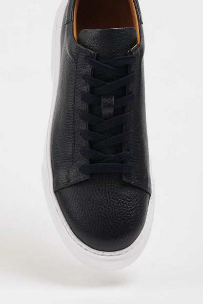 Maison Navy Blue Leather Sneakers with Pool Sole - BRABION