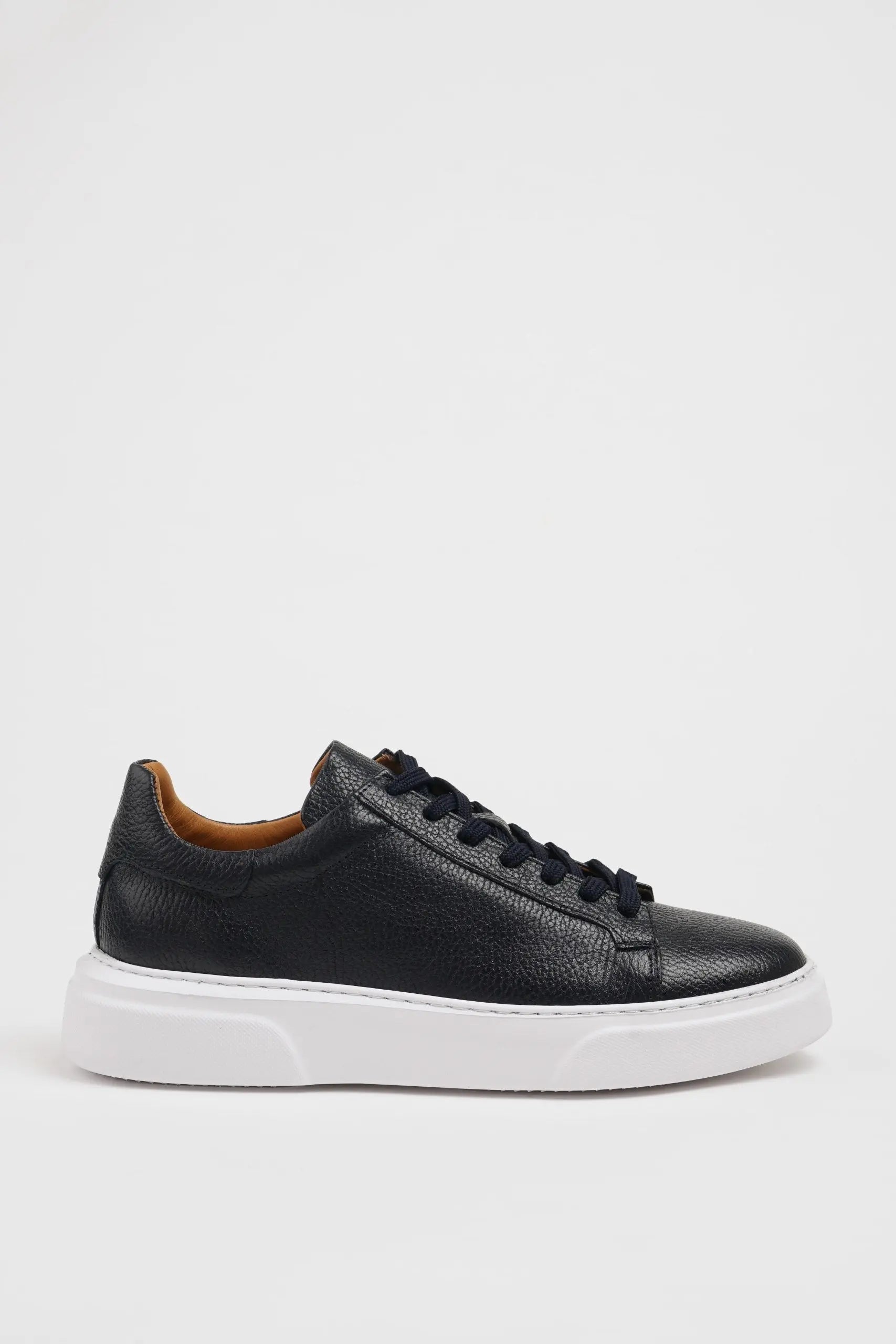 Maison Navy Blue Leather Sneakers with Pool Sole - BRABION