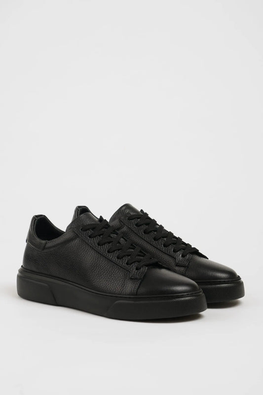 Maison Dark Black Leather Sneakers with Pool Sole - BRABION