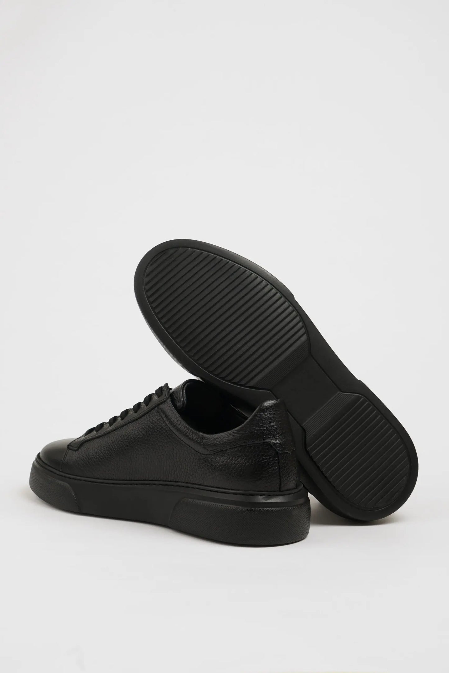 Maison Dark Black Leather Sneakers with Pool Sole - BRABION