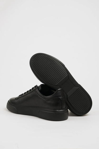 Maison Dark Black Leather Sneakers with Pool Sole - BRABION