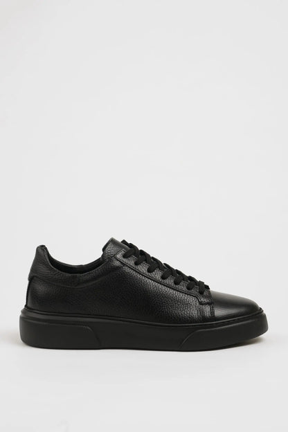 Maison Dark Black Leather Sneakers with Pool Sole - BRABION