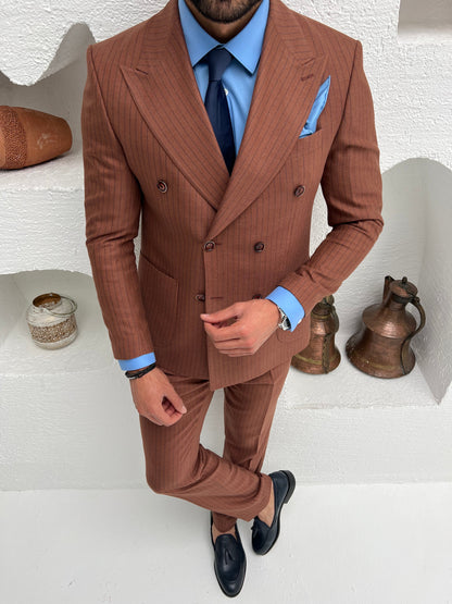 Brown Striped Double Breasted Suit 2-Piece VIOSSI