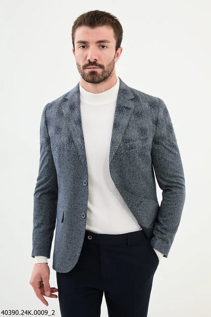 Brabion James Gray Slim Fit Notch Lapel Check Wool Blazer - BRABION