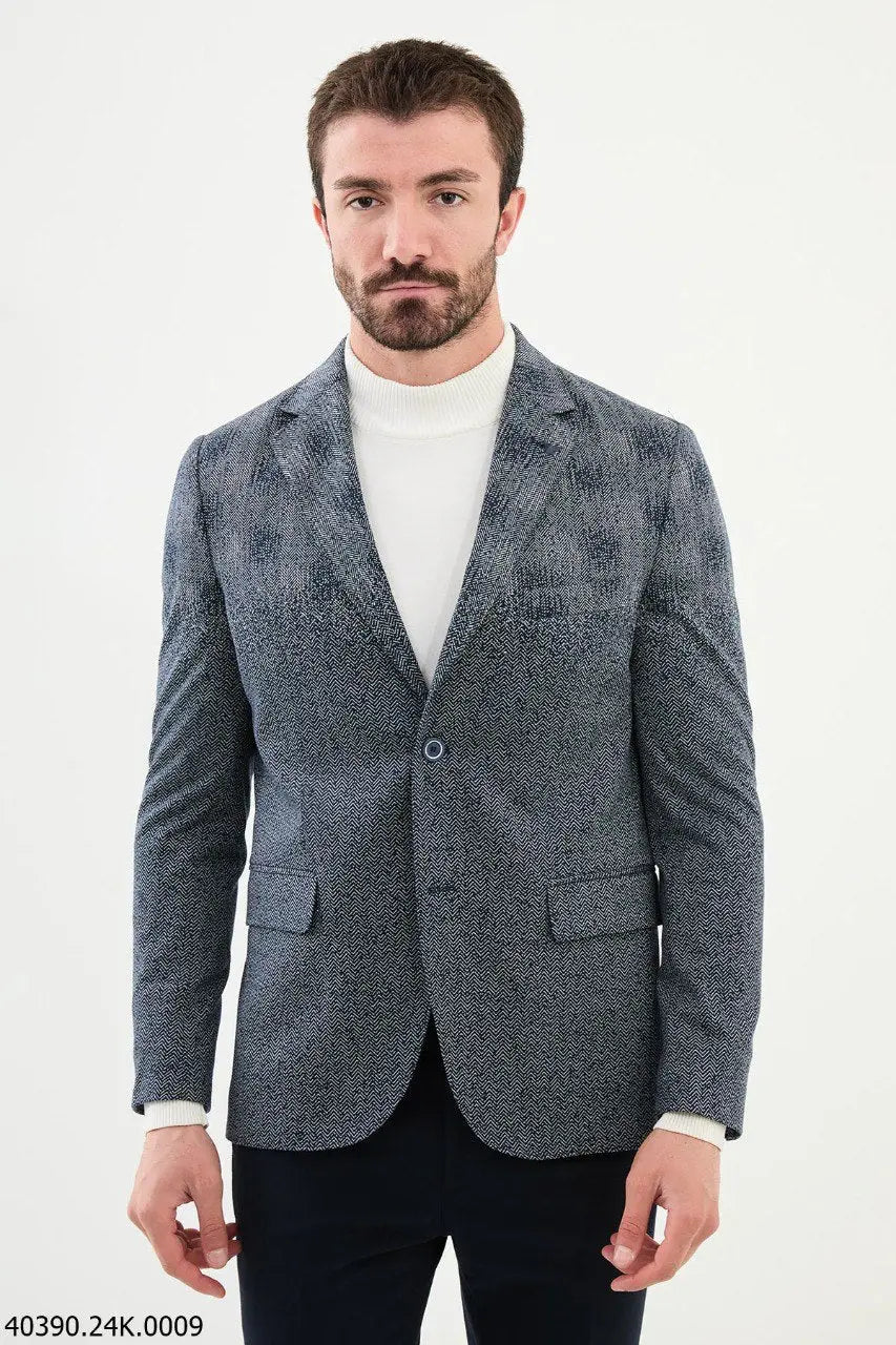 Brabion James Gray Slim Fit Notch Lapel Check Wool Blazer - BRABION