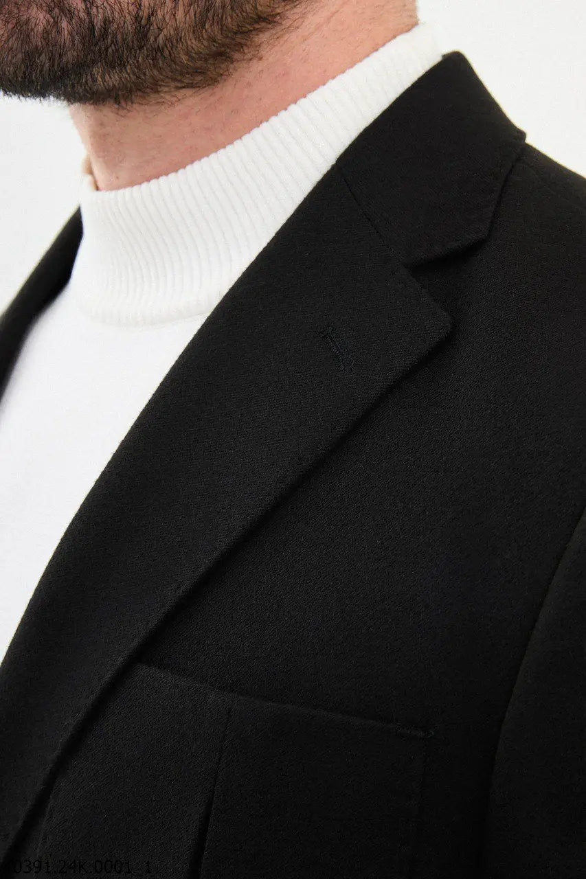 Brabion James Black Slim Fit Notch Lapel Wool Blazer - BRABION