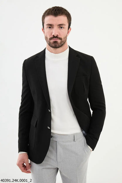 Brabion James Black Slim Fit Notch Lapel Wool Blazer - BRABION