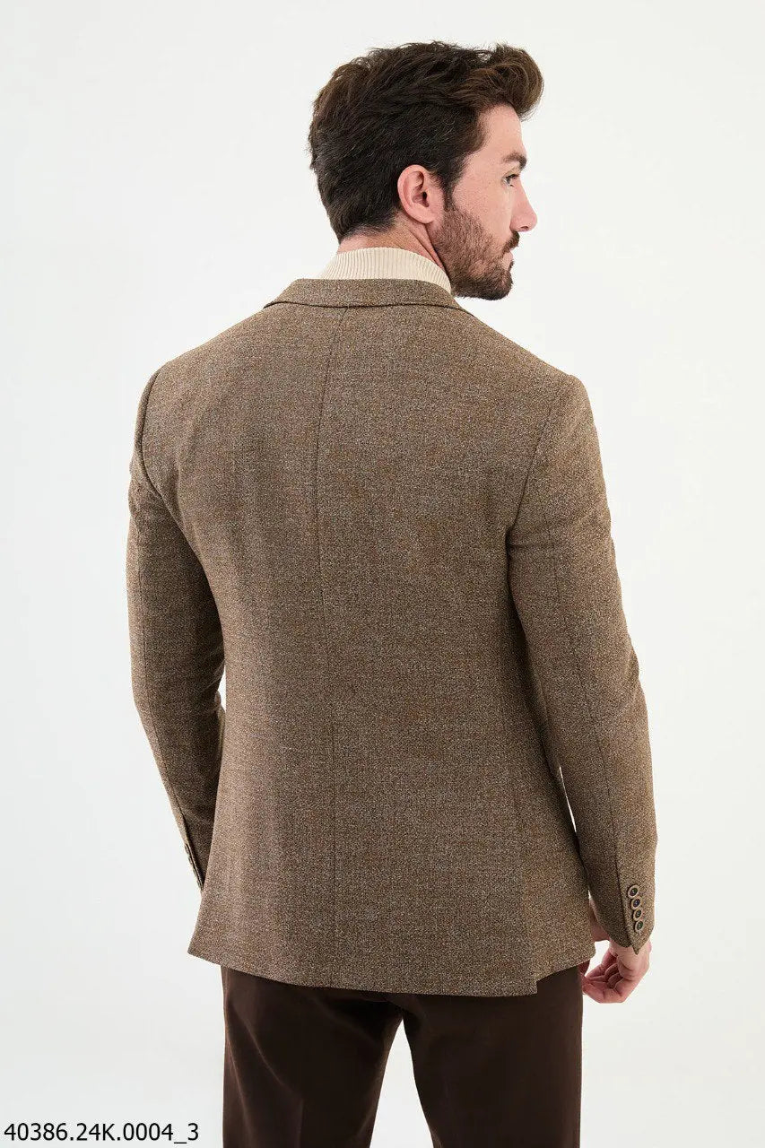 Brabion James Brown Slim Fit Notch Lapel Patterned Blazer - BRABION