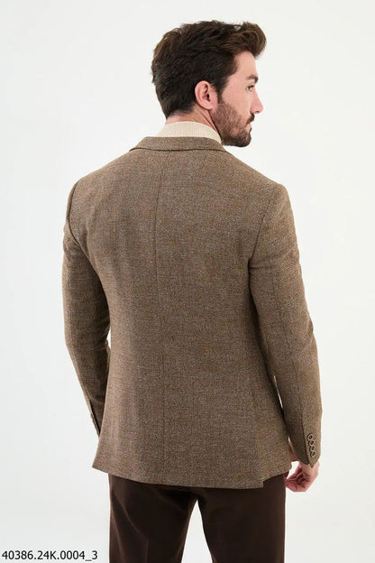 Brabion James Brown Slim Fit Notch Lapel Patterned Blazer - BRABION