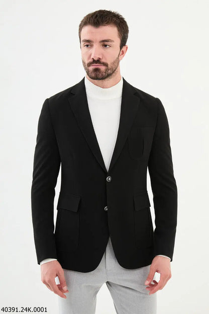 Brabion James Black Slim Fit Notch Lapel Wool Blazer - BRABION