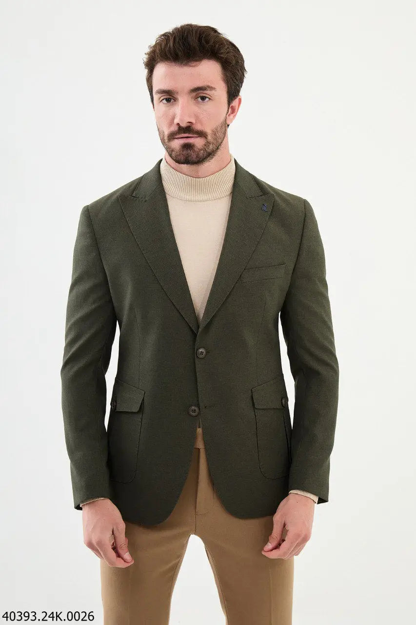 Brabion James Khaki Slim Fit Peak Lapel Blazer - BRABION