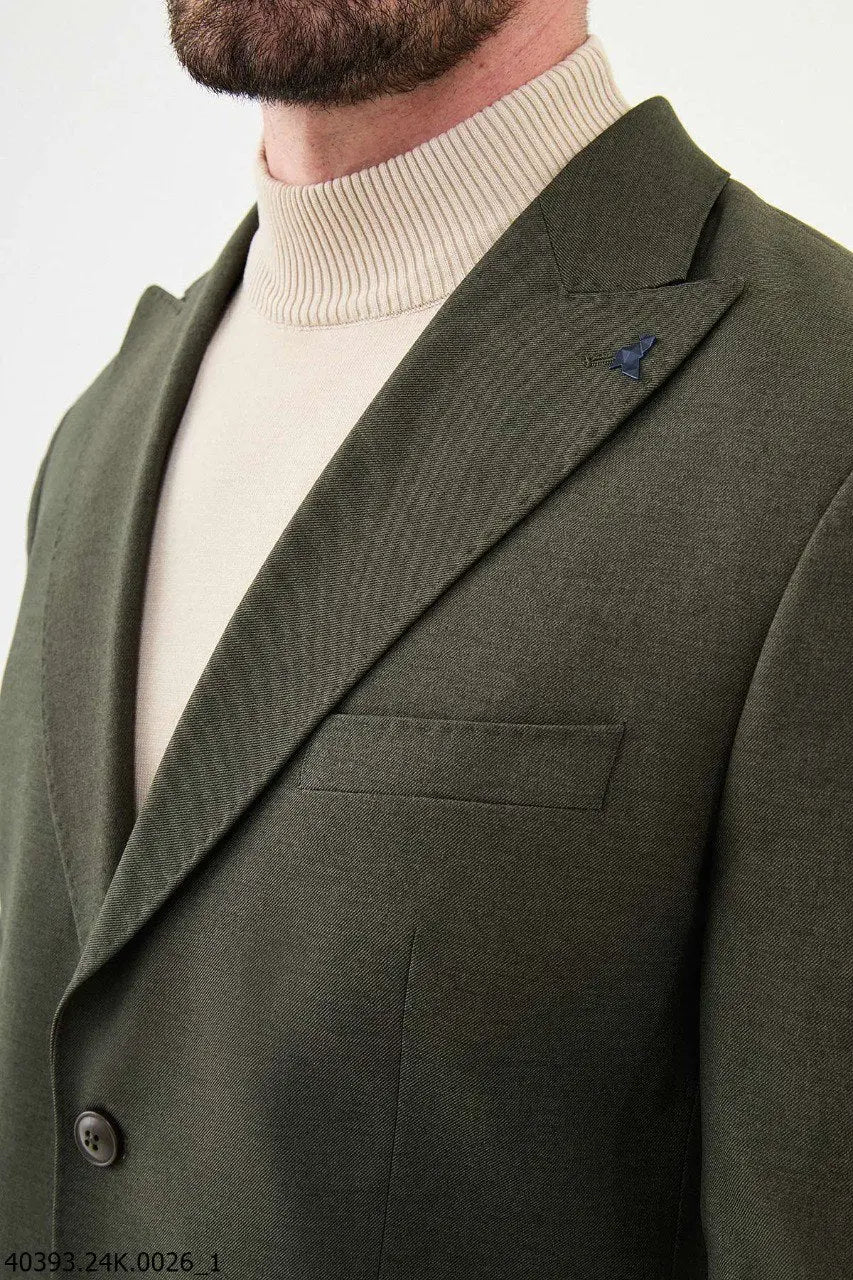 Brabion James Khaki Slim Fit Peak Lapel Blazer - BRABION