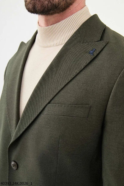 Brabion James Khaki Slim Fit Peak Lapel Blazer - BRABION