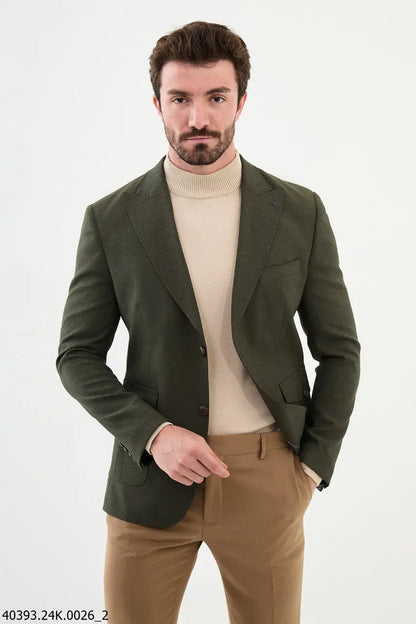 Brabion James Khaki Slim Fit Peak Lapel Blazer - BRABION