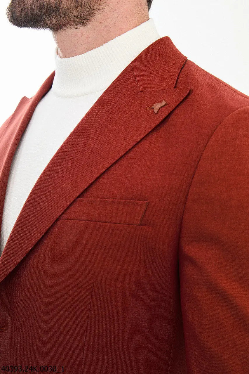 Brabion James Rust Slim Fit Peak Lapel Blazer - BRABION