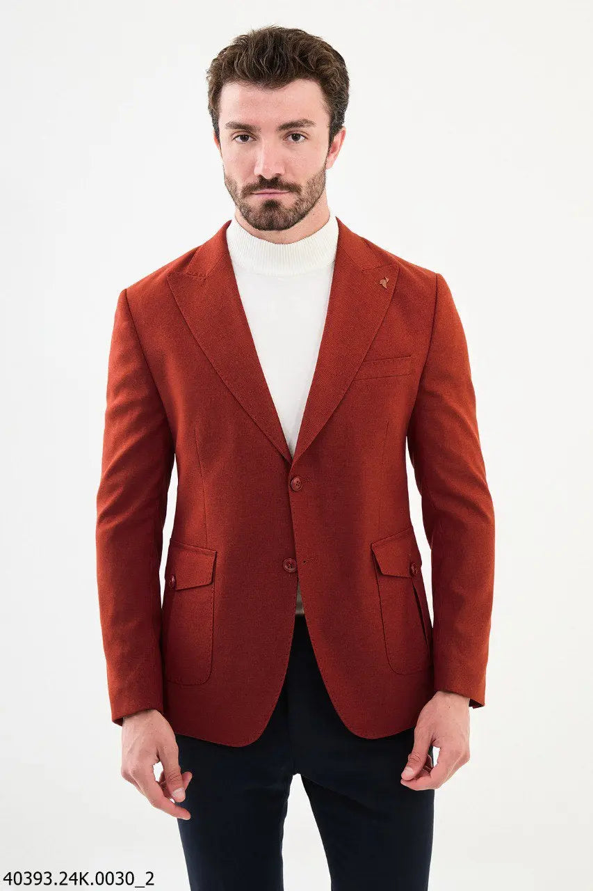 Brabion James Rust Slim Fit Peak Lapel Blazer - BRABION
