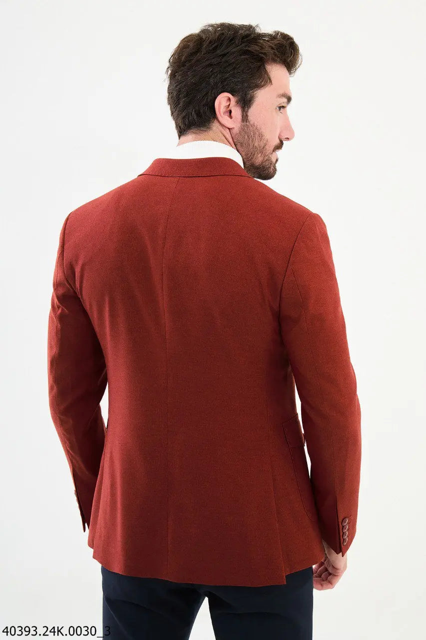 Brabion James Rust Slim Fit Peak Lapel Blazer - BRABION