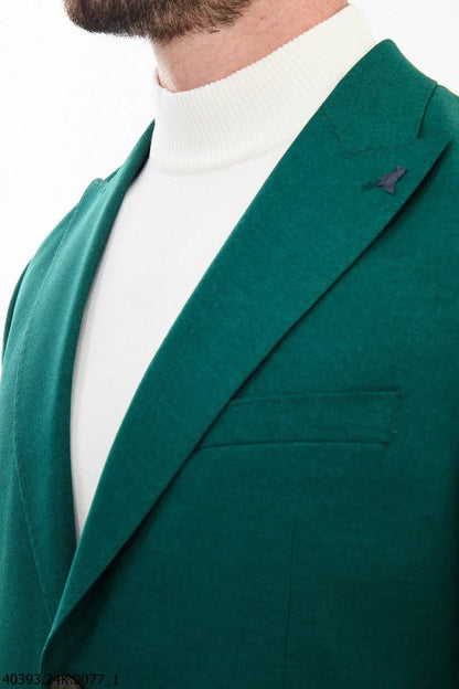 Brabion James Green Slim Fit Peak Lapel Blazer - BRABION