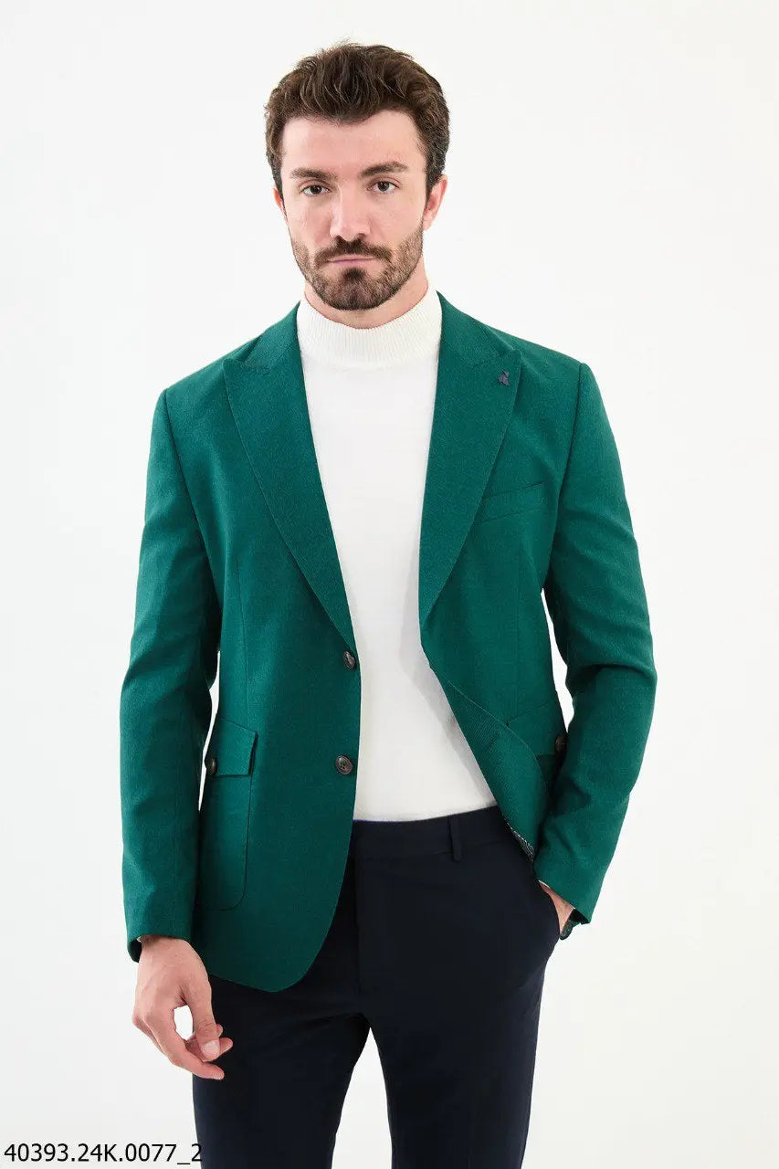Brabion James Green Slim Fit Peak Lapel Blazer - BRABION