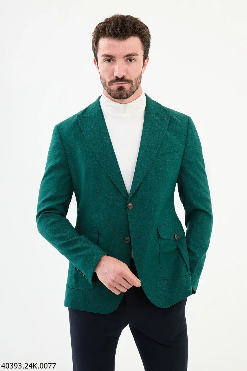 Brabion James Green Slim Fit Peak Lapel Blazer - BRABION