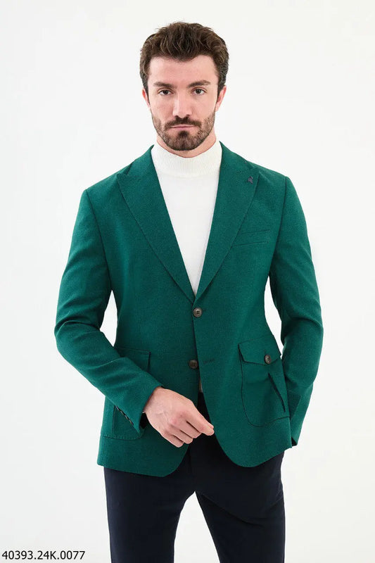 Brabion James Green Slim Fit Peak Lapel Blazer - BRABION