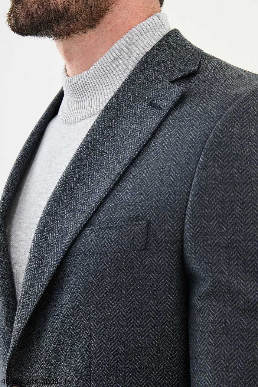 Brabion James Navy Blue Slim Fit Notch Lapel Blazer - BRABION