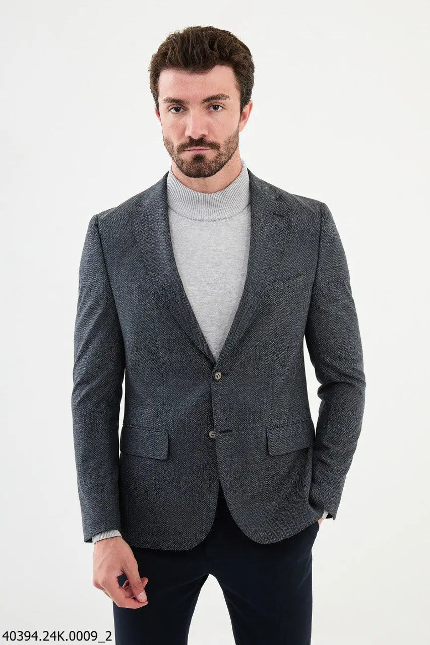 Brabion James Navy Blue Slim Fit Notch Lapel Blazer - BRABION