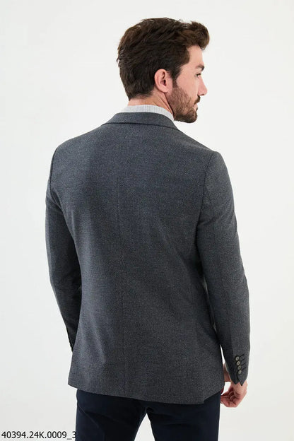 Brabion James Navy Blue Slim Fit Notch Lapel Blazer - BRABION