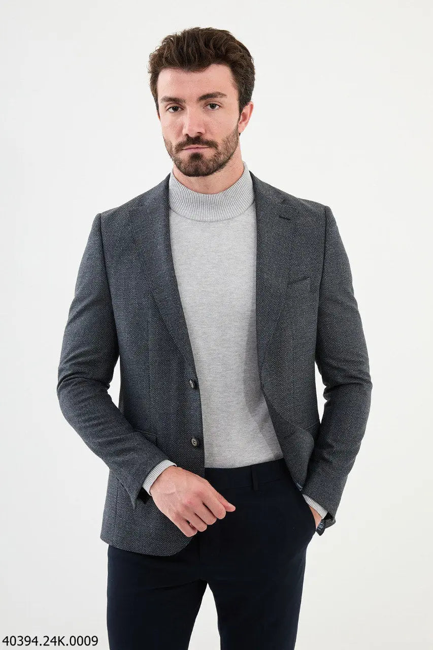 Brabion James Navy Blue Slim Fit Notch Lapel Blazer - BRABION